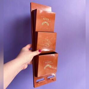 Vintage MCM Red / Brown Wall Organizer for Notes and Memos